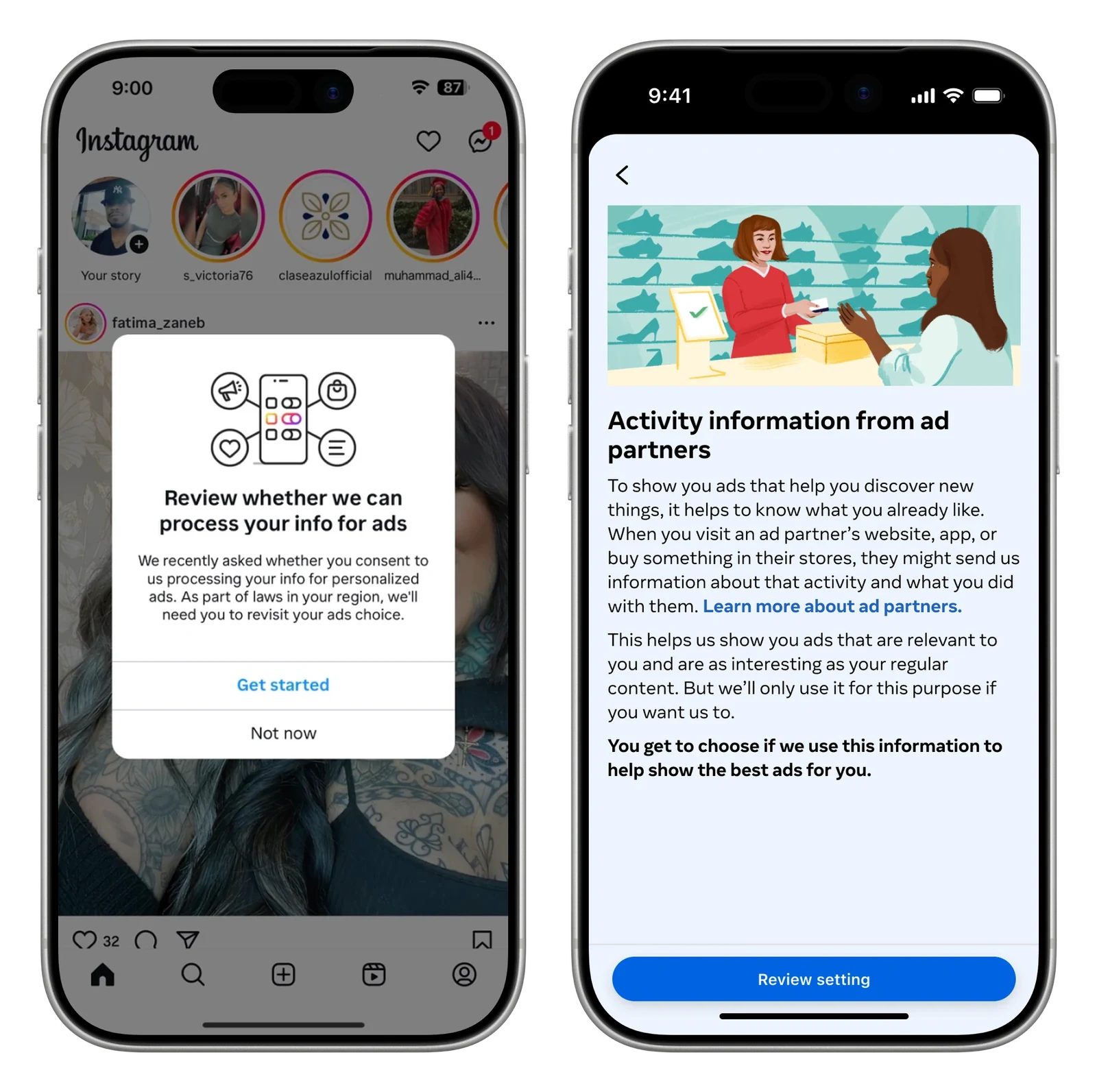 What shipped starts inside the app you're already using. The prompt opens an intro that explains what activity information from ad partners means before it asks you anything.